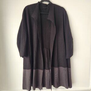 Eileen Fisher Silk Blend Black Grey Open Front Cardigan Longline Women's 3X
